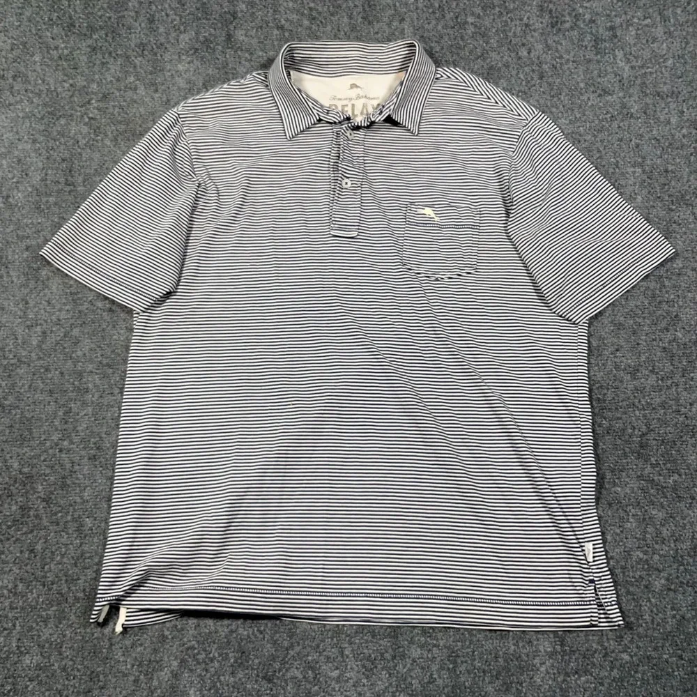 Tommy Bahama Relax Polo Shirt Mens Medium Striped Short Sleeve Pocket Blue White